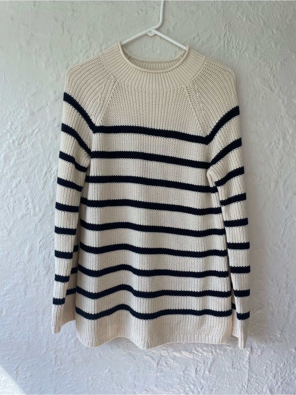 Talbots cream black striped roll neck long sleeve pullover oversized sweater; M